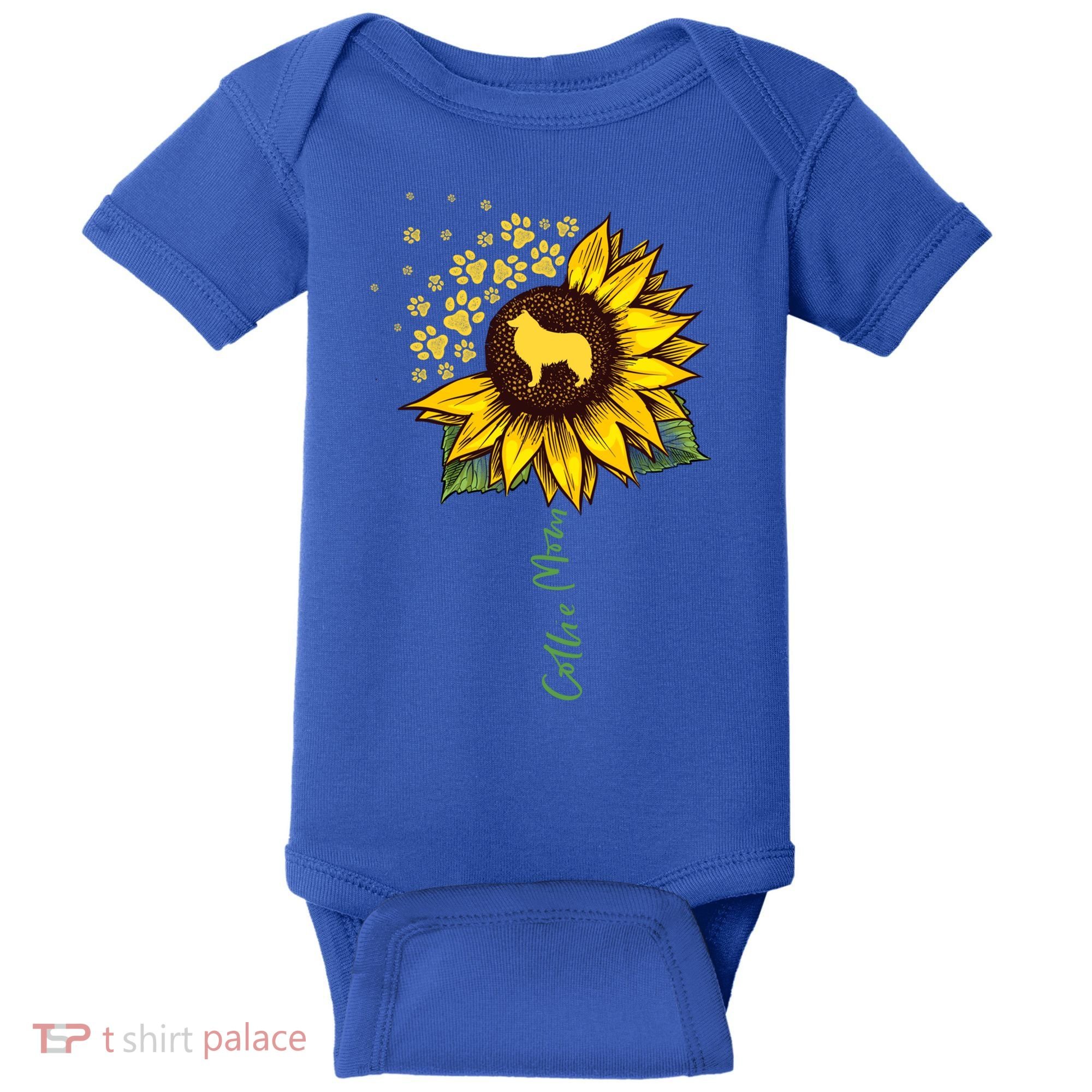 Collie Mom Sunflower Rough Collie Funny Gift Dog Mom Mama Gift Baby Bodysuit