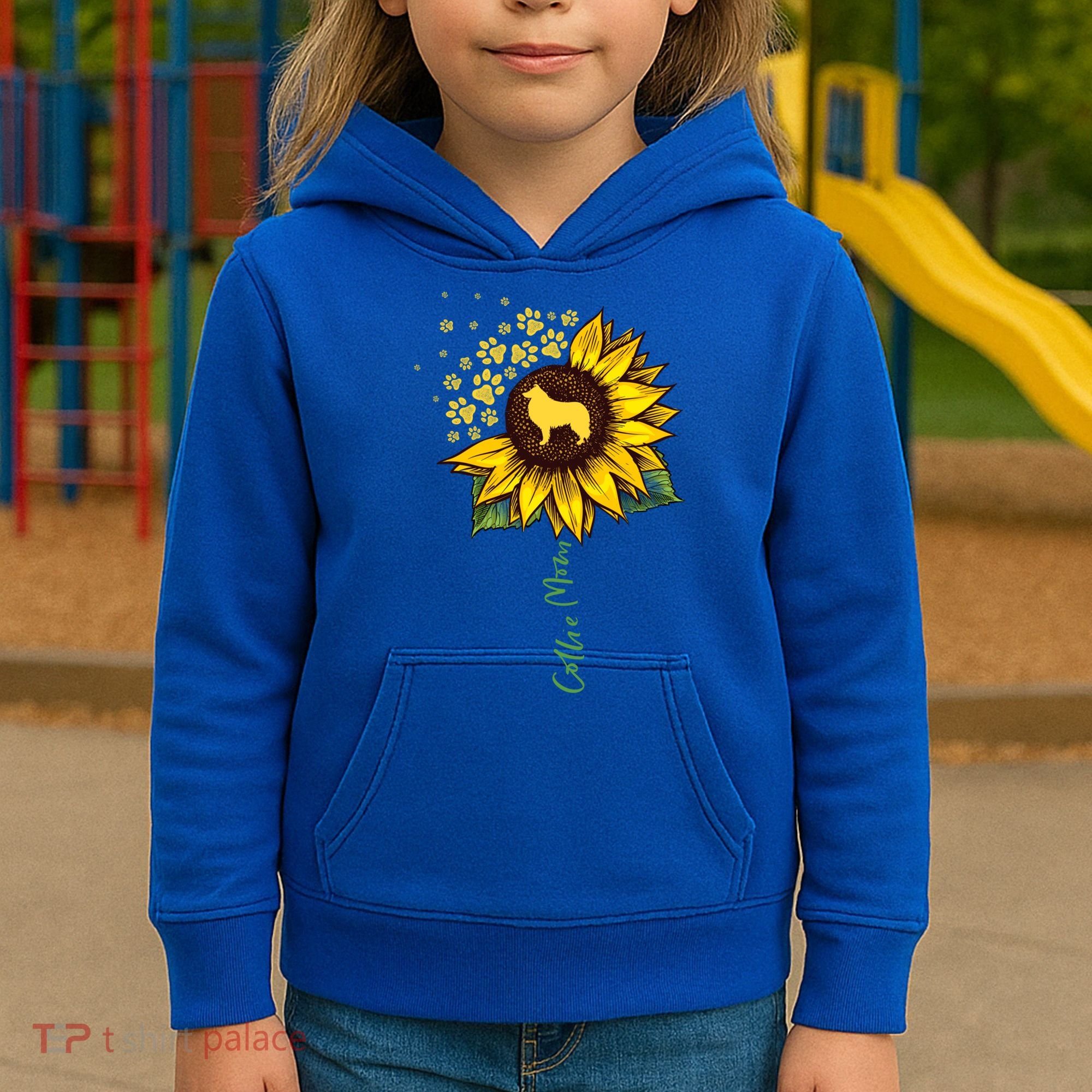 Collie Mom Sunflower Rough Collie Funny Gift Dog Mom Mama Gift Kids Hoodie