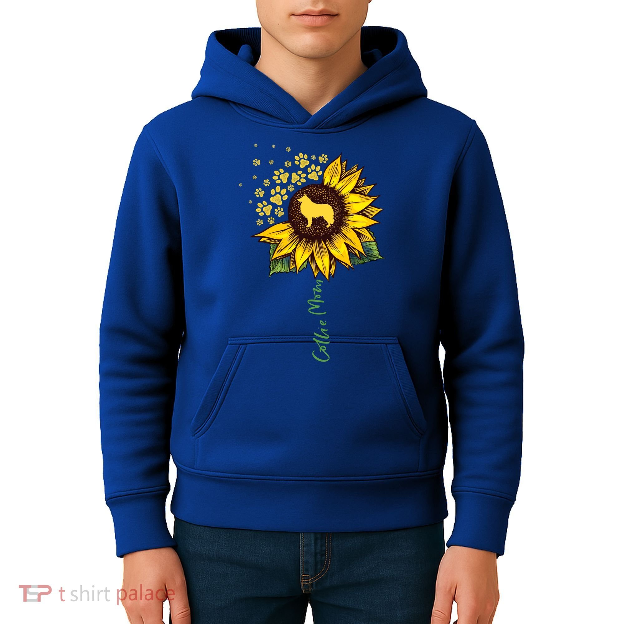 Collie Mom Sunflower Rough Collie Funny Gift Dog Mom Mama Gift Kids Hoodie