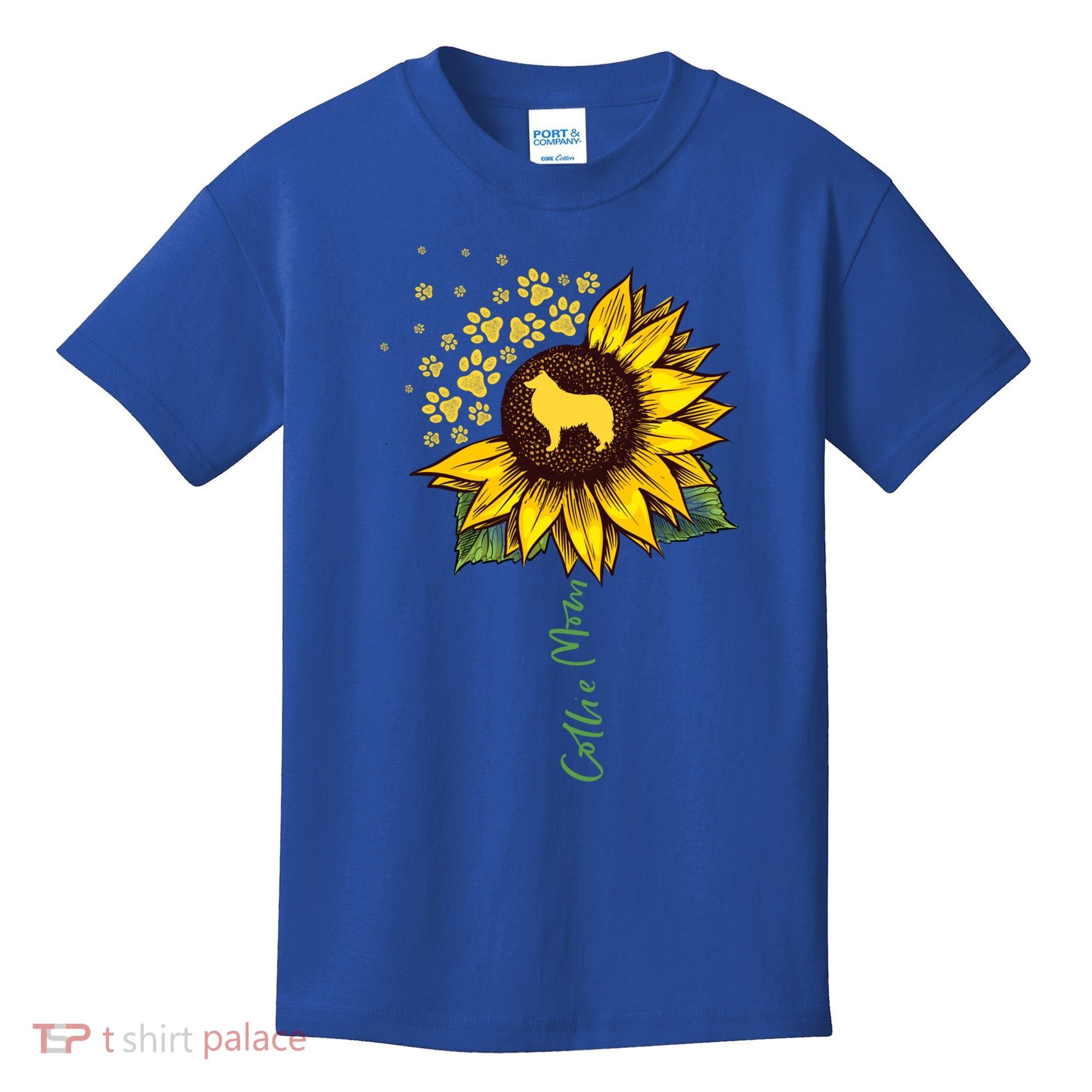 Collie Mom Sunflower Rough Collie Funny Gift Dog Mom Mama Gift Kids T-Shirt