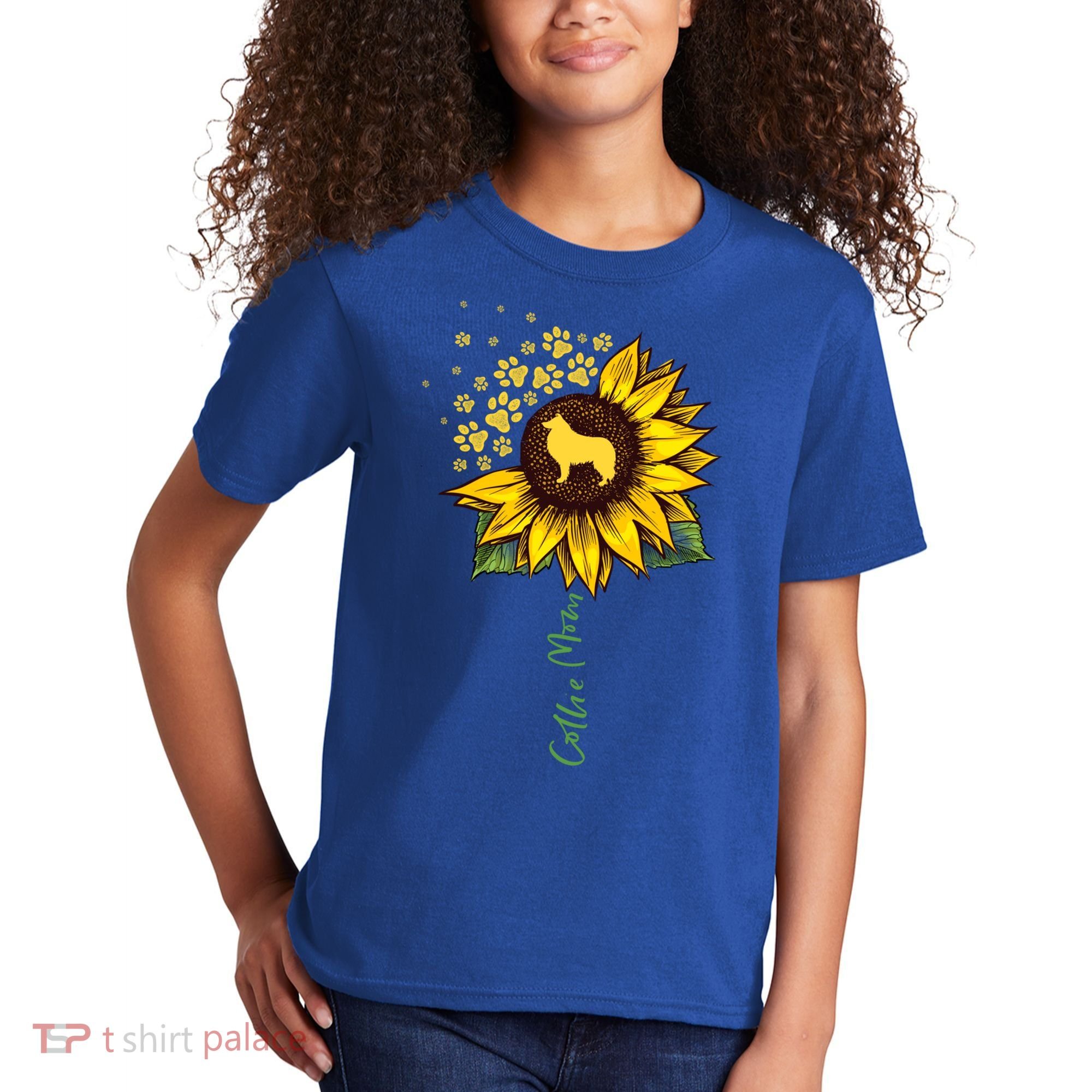 Collie Mom Sunflower Rough Collie Funny Gift Dog Mom Mama Gift Kids T-Shirt