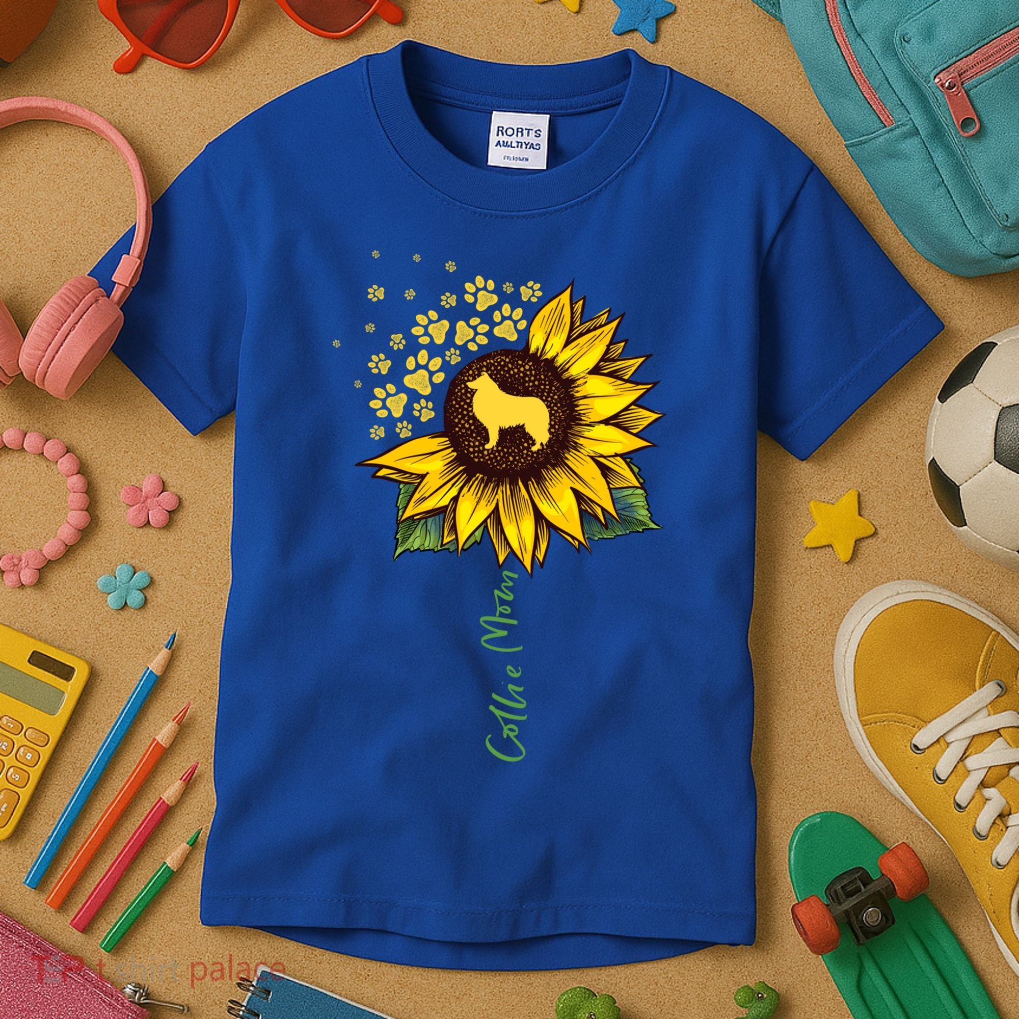 Collie Mom Sunflower Rough Collie Funny Gift Dog Mom Mama Gift Kids T-Shirt