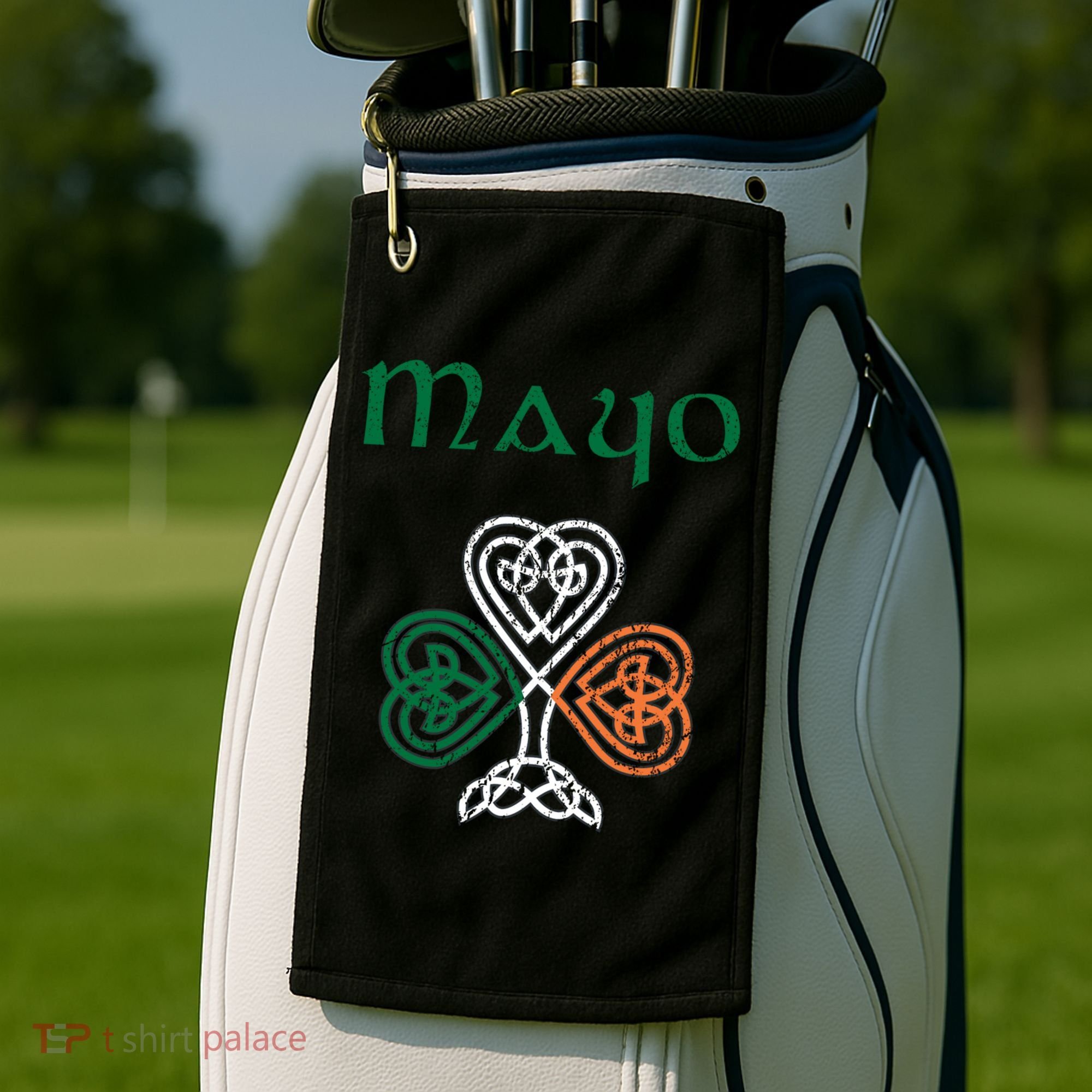 County Mayo Shamrock Ireland Flag Craic And Ceol Gift Golf Towel