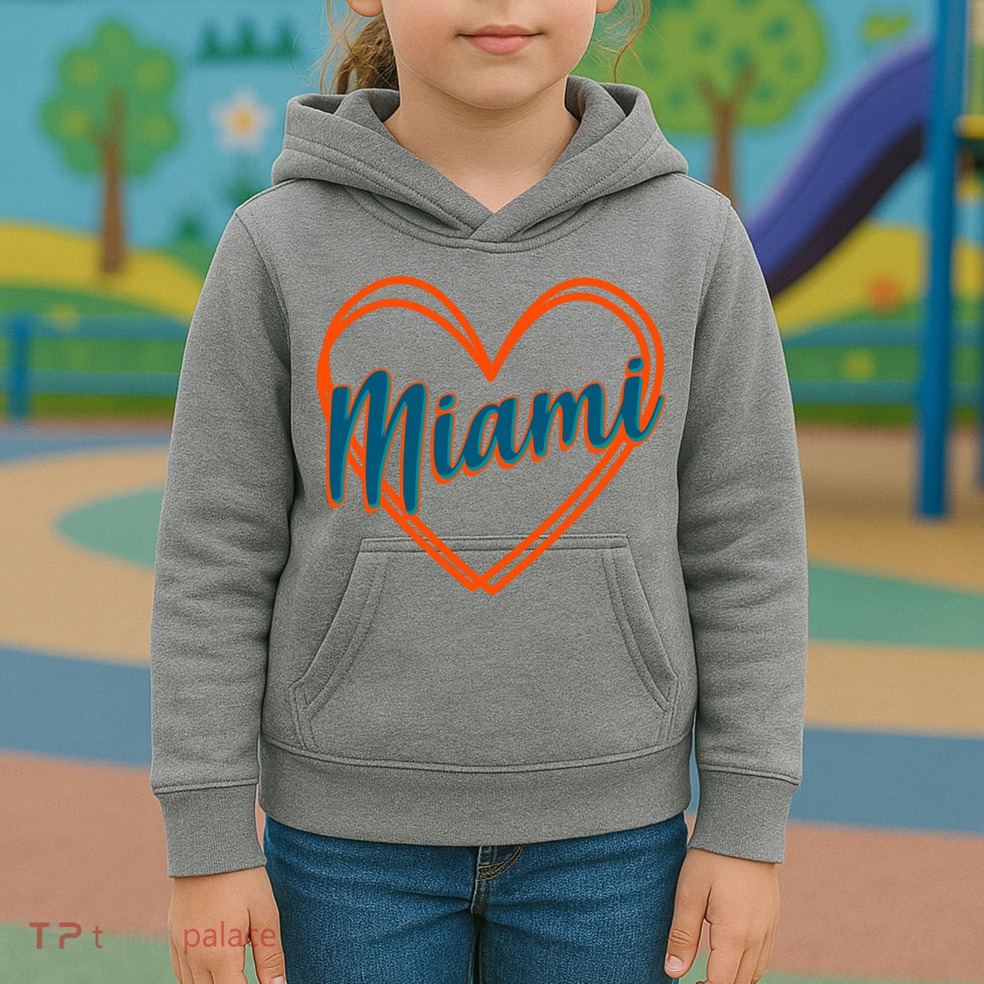 Cute Miami Sports Football Heart Kids Hoodie