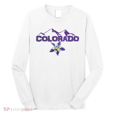 Colorado Mountain Silhouette Columbine State Flower T Long Sleeve Shirt