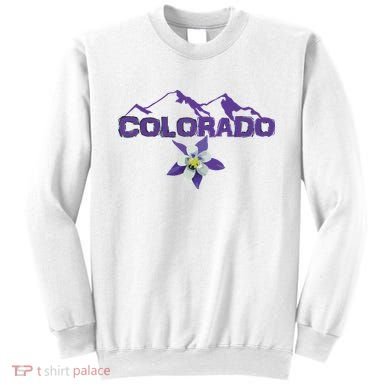 Colorado Mountain Silhouette Columbine State Flower T Sweatshirt