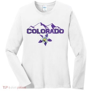 Colorado Mountain Silhouette Columbine State Flower T Women's Long Sleeve Shirt