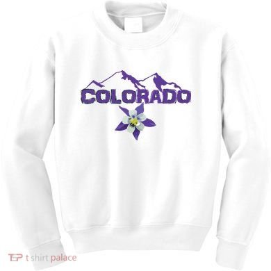 Colorado Mountain Silhouette Columbine State Flower T Kids Sweatshirt