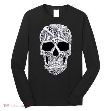 Car Mechanic Tools Skull Garage Halloween Costume Skeleton Long Sleeve Shirt
