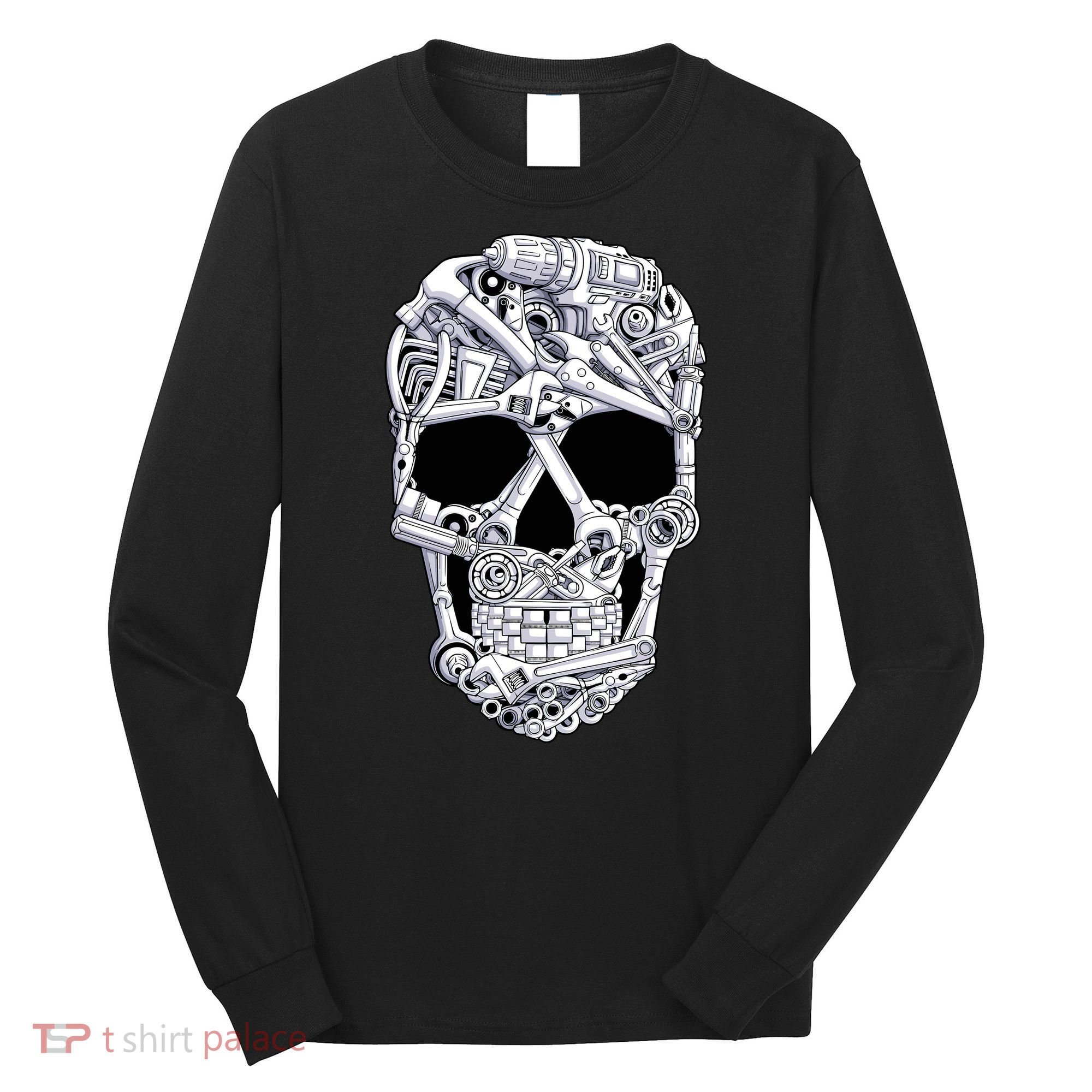 Car Mechanic Tools Skull Garage Halloween Costume Skeleton Long Sleeve Shirt