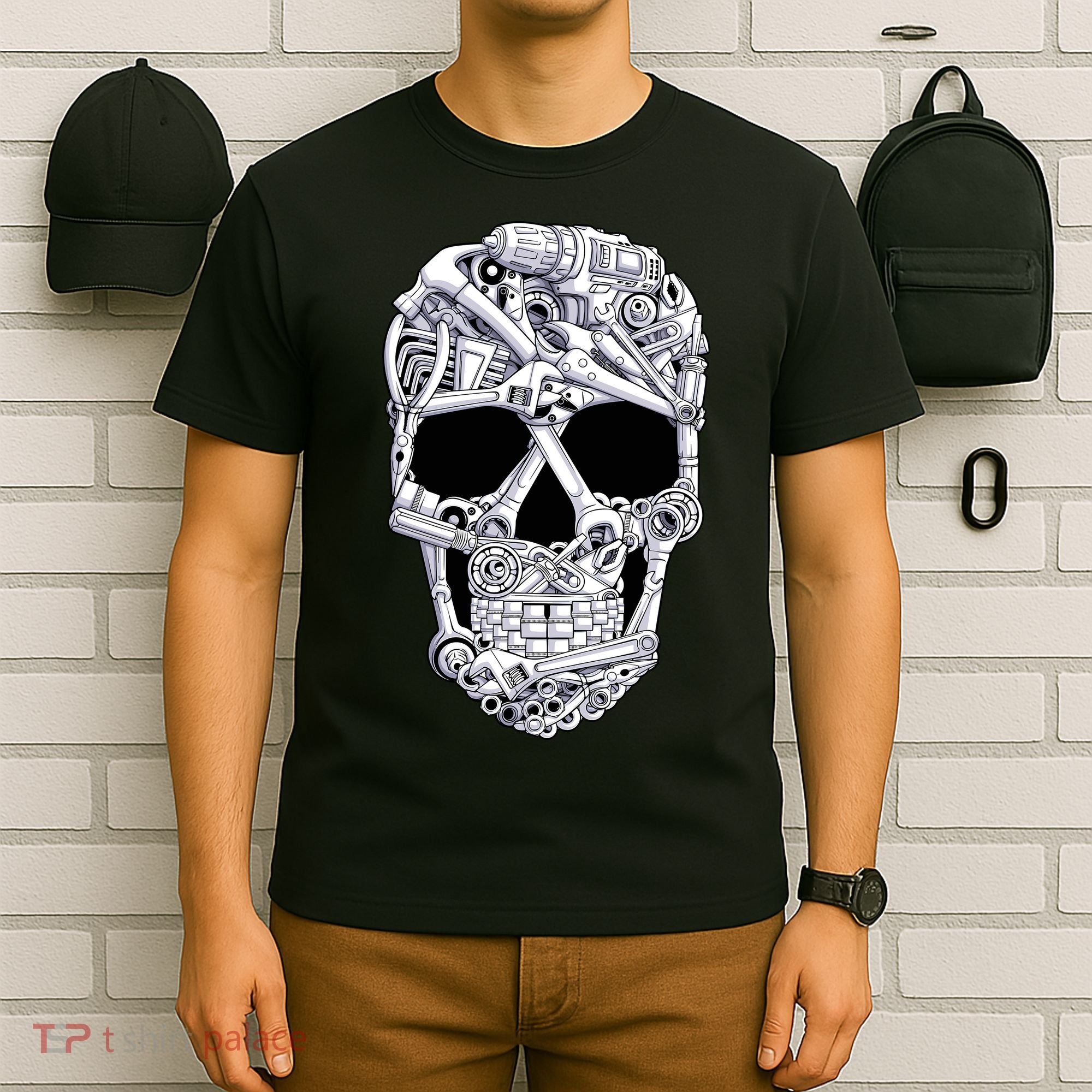 Car Mechanic Tools Skull Garage Halloween Costume Skeleton T-Shirt