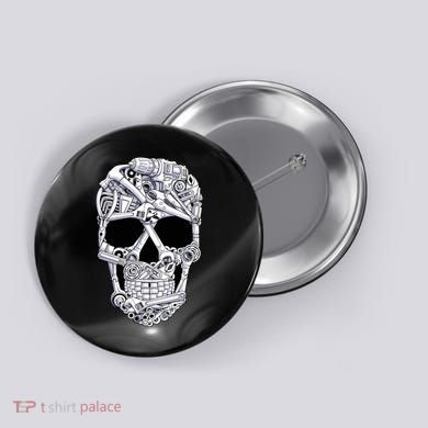 Car Mechanic Tools Skull Garage Halloween Costume Skeleton Button