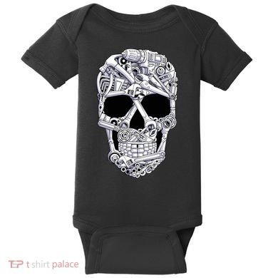 Car Mechanic Tools Skull Garage Halloween Costume Skeleton Baby Bodysuit