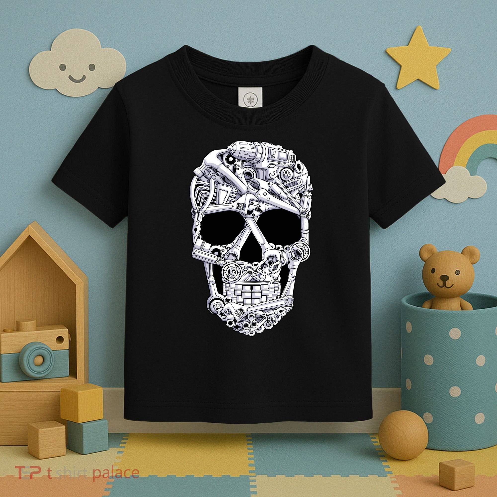 Car Mechanic Tools Skull Garage Halloween Costume Skeleton Toddler T-Shirt