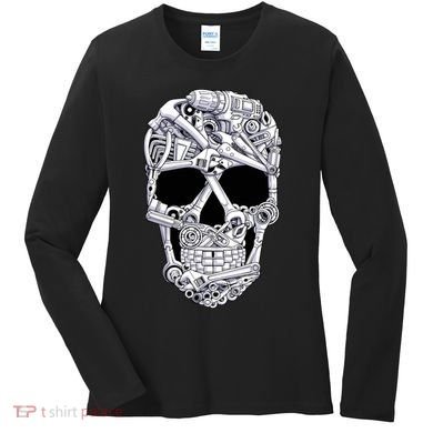 Car Mechanic Tools Skull Garage Halloween Costume Skeleton Women's Long Sleeve Shirt