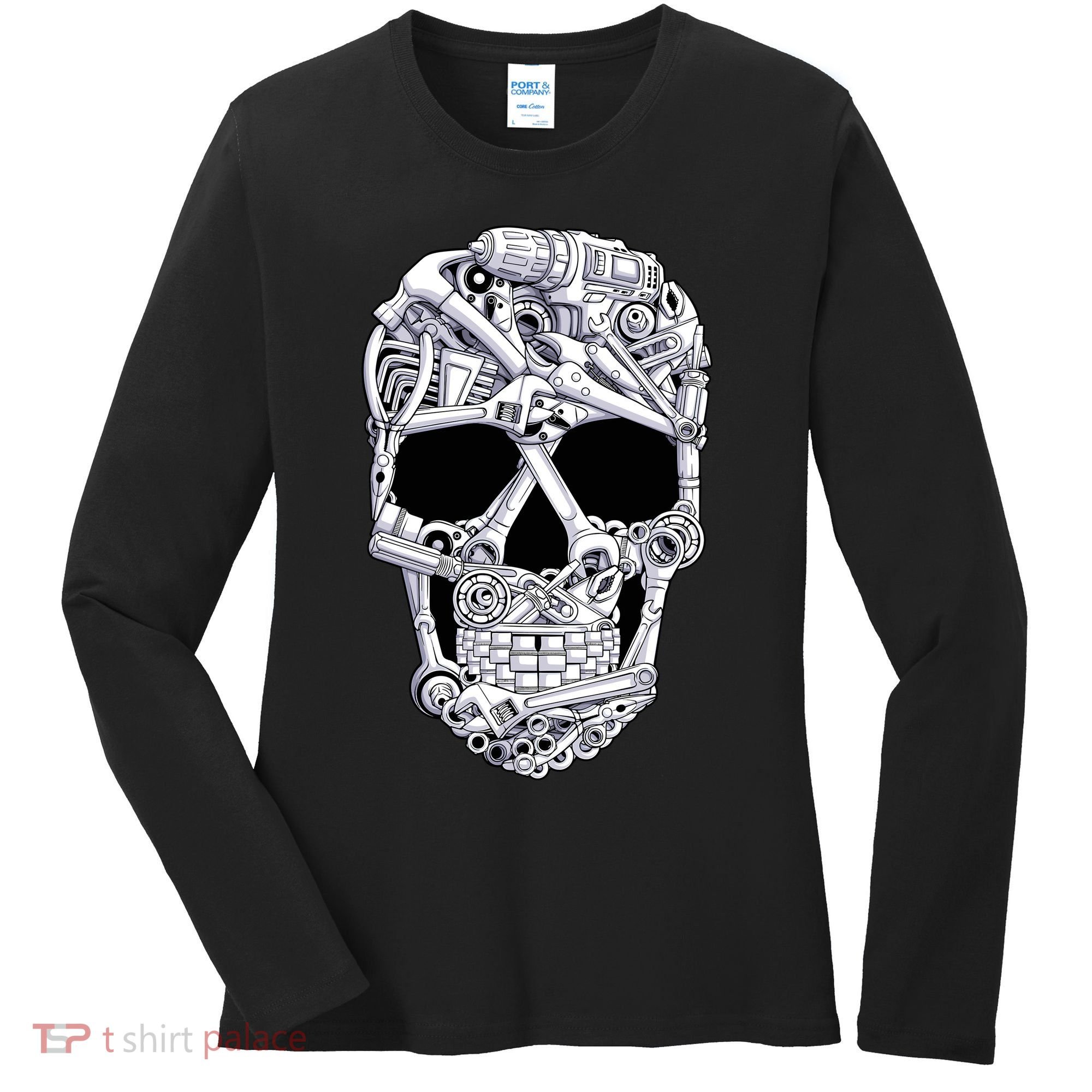 Car Mechanic Tools Skull Garage Halloween Costume Skeleton Women's Long Sleeve Shirt