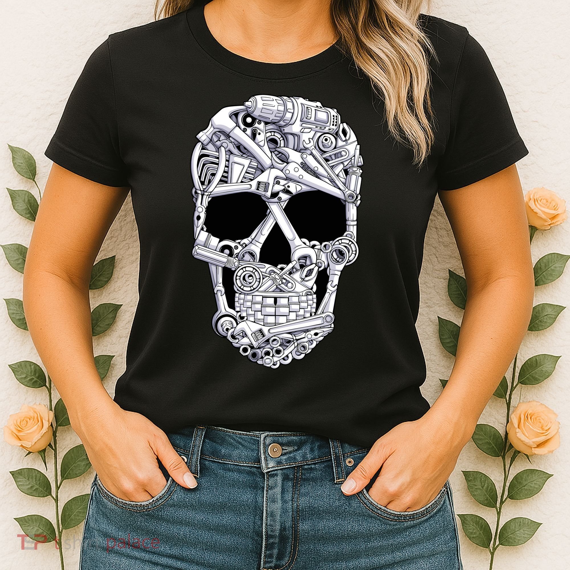 Car Mechanic Tools Skull Garage Halloween Costume Skeleton Women's T-Shirt