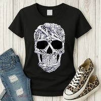 Car Mechanic Tools Skull Garage Halloween Costume Skeleton Women's T-Shirt thumb 3