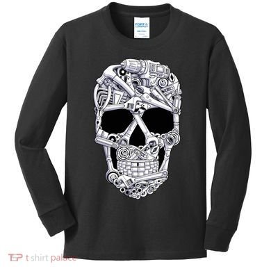 Car Mechanic Tools Skull Garage Halloween Costume Skeleton Kids Long Sleeve Shirt
