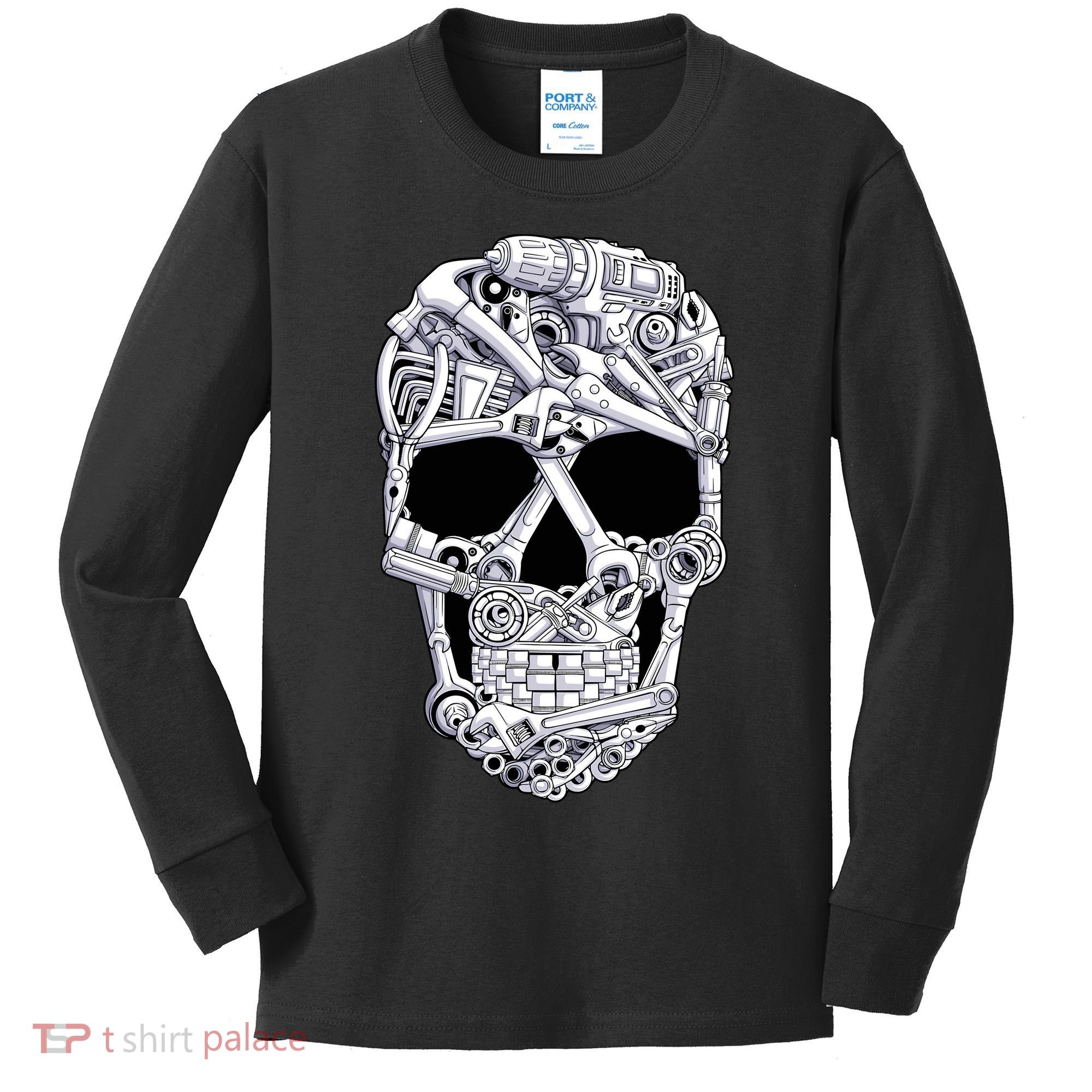 Car Mechanic Tools Skull Garage Halloween Costume Skeleton Kids Long Sleeve Shirt