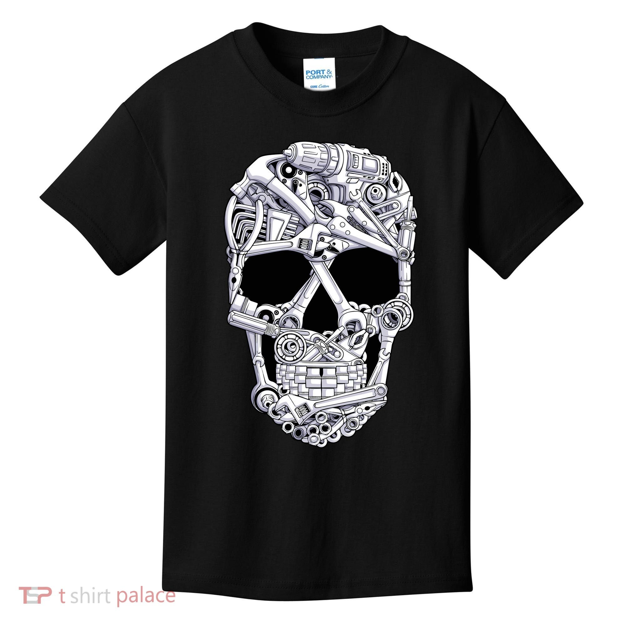 Car Mechanic Tools Skull Garage Halloween Costume Skeleton Kids T-Shirt
