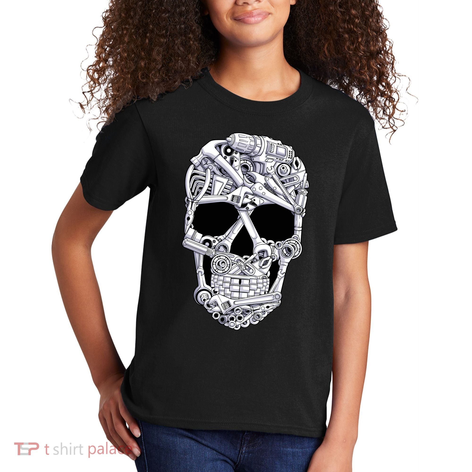 Car Mechanic Tools Skull Garage Halloween Costume Skeleton Kids T-Shirt