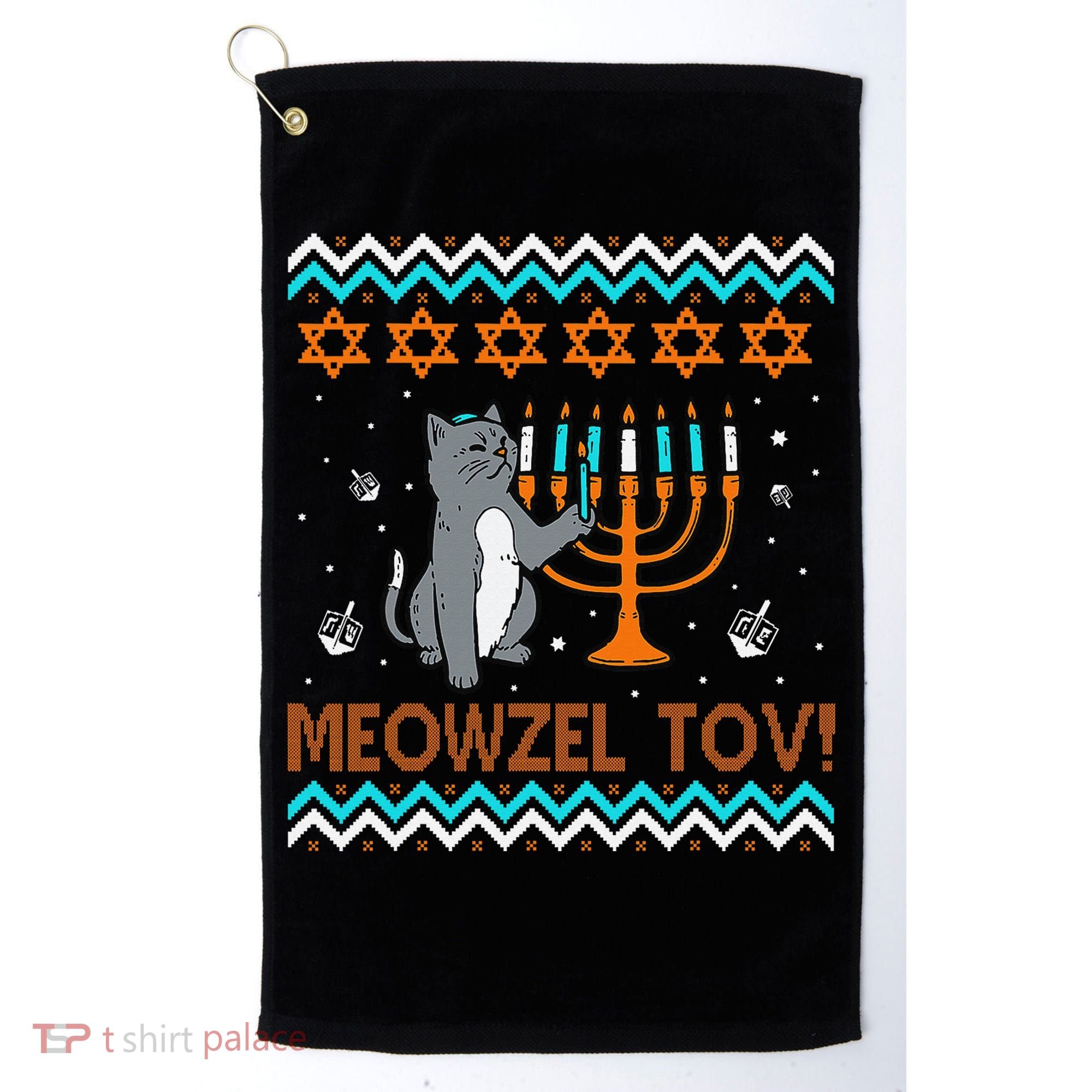 Cute Meowzel Tov Black Cat Funny Hanukkah Chanukah Golf Towel