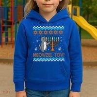 Cute Meowzel Tov Black Cat Funny Hanukkah Chanukah Kids Hoodie thumb 3
