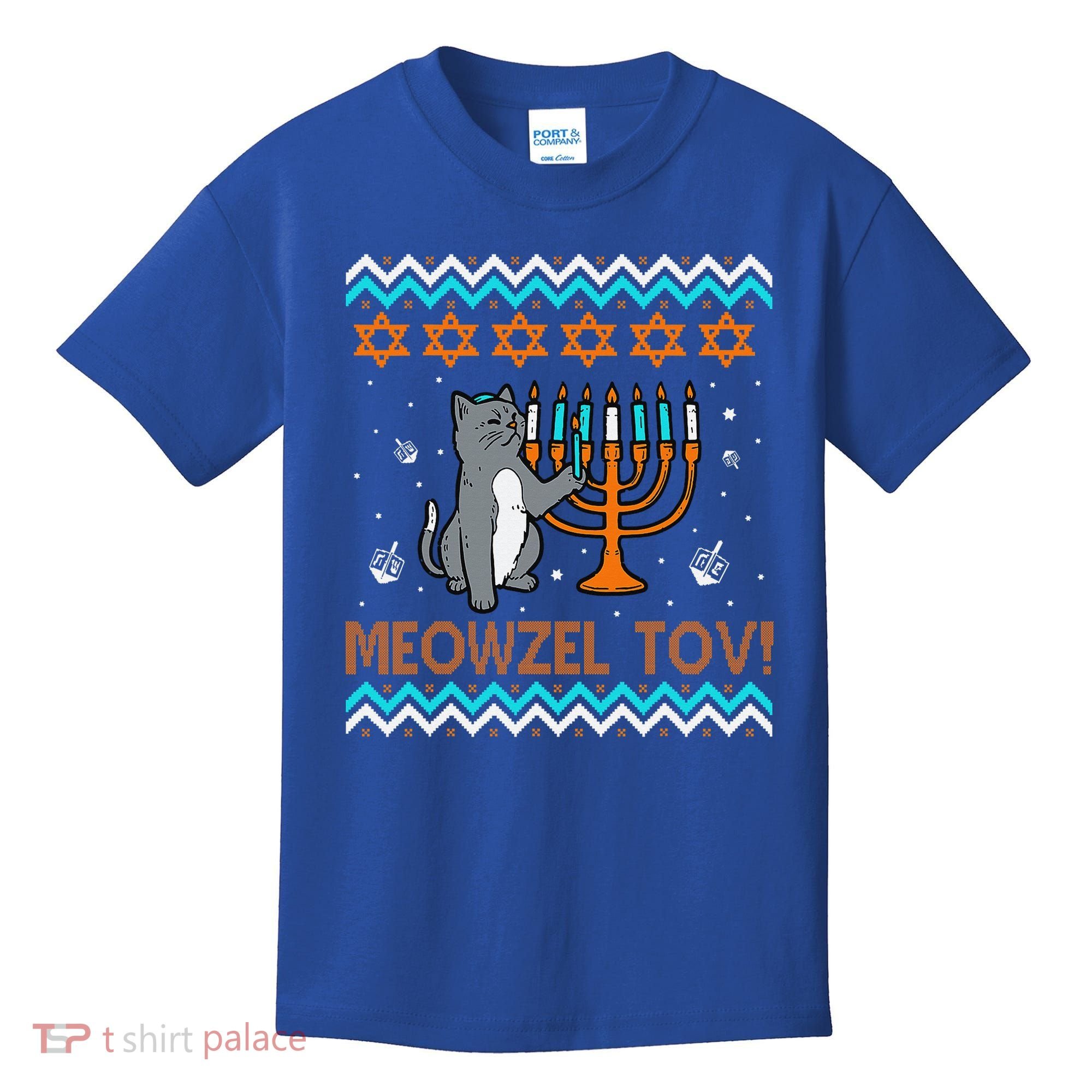 Cute Meowzel Tov Black Cat Funny Hanukkah Chanukah Kids T-Shirt