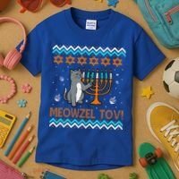 Cute Meowzel Tov Black Cat Funny Hanukkah Chanukah Kids T-Shirt thumb 3