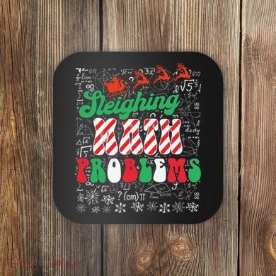 Chritmas Mathematics Teacher Student Sleighing Math Problems Coaster