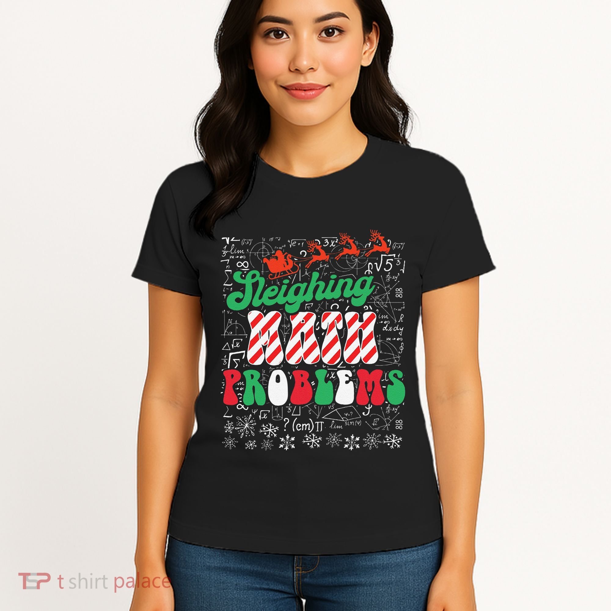 Chritmas Mathematics Teacher Student Sleighing Math Problems Women's T-Shirt