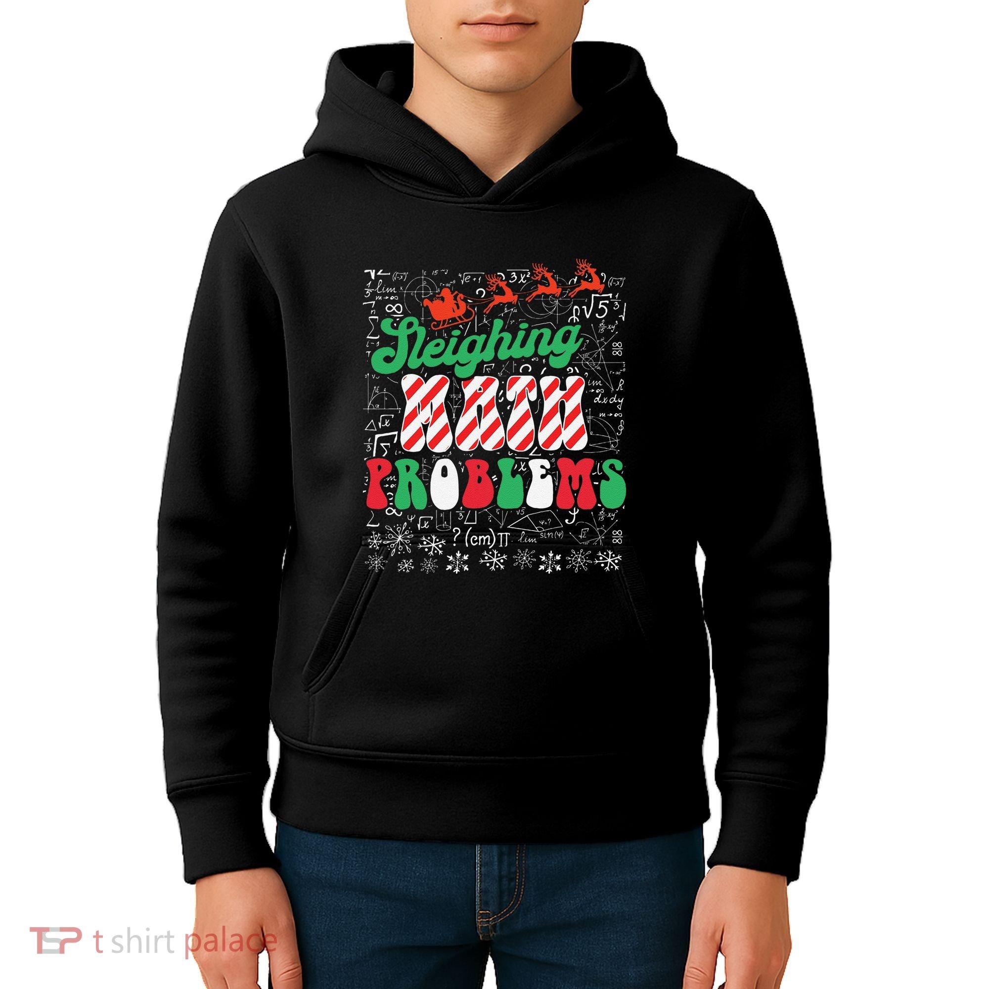 Chritmas Mathematics Teacher Student Sleighing Math Problems Kids Hoodie
