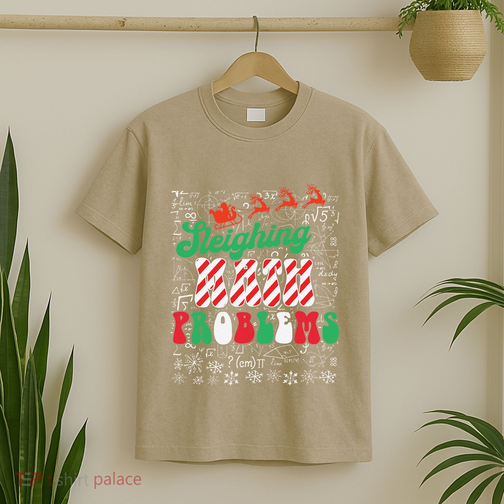 Chritmas Mathematics Teacher Student Sleighing Math Problems T-Shirt