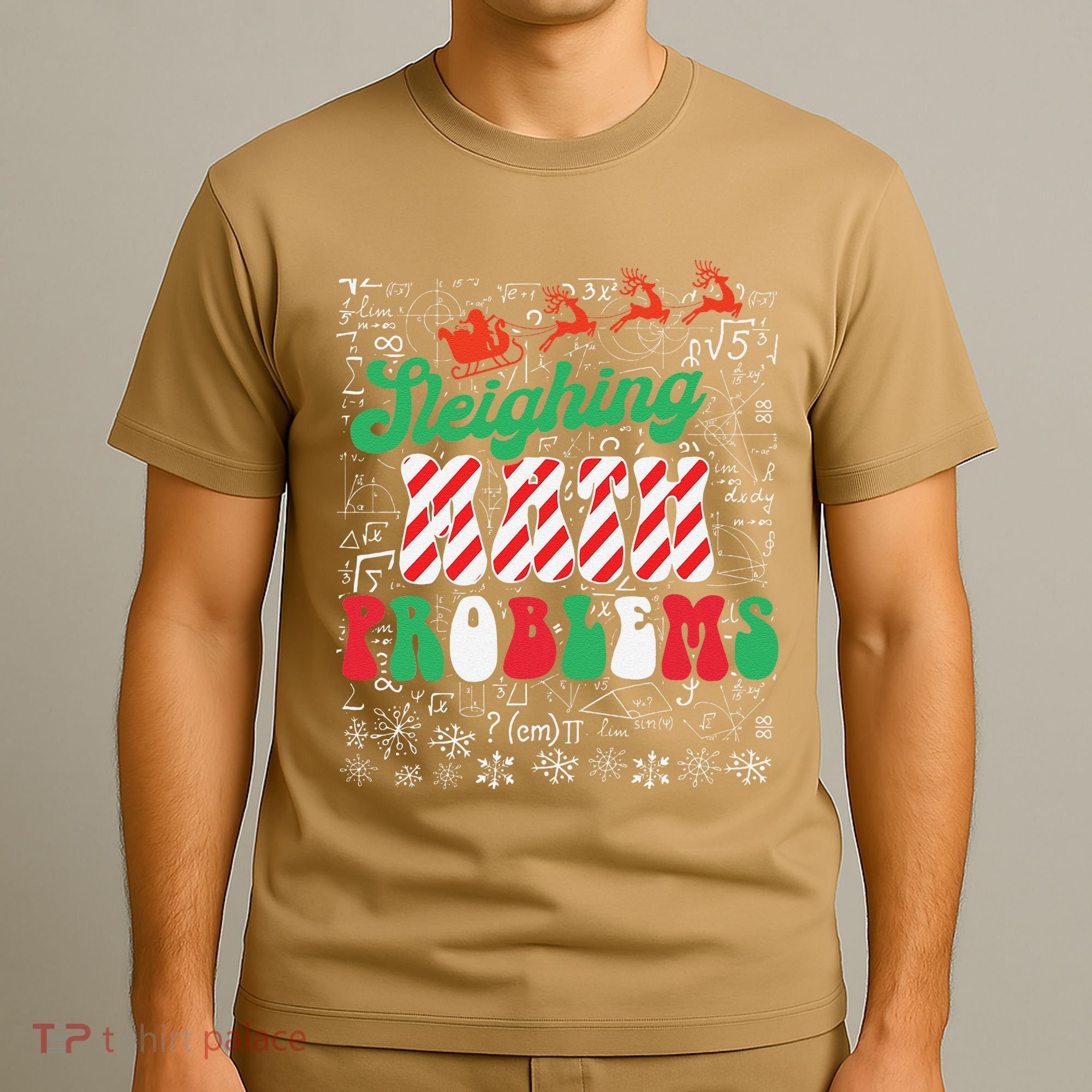 Chritmas Mathematics Teacher Student Sleighing Math Problems T-Shirt
