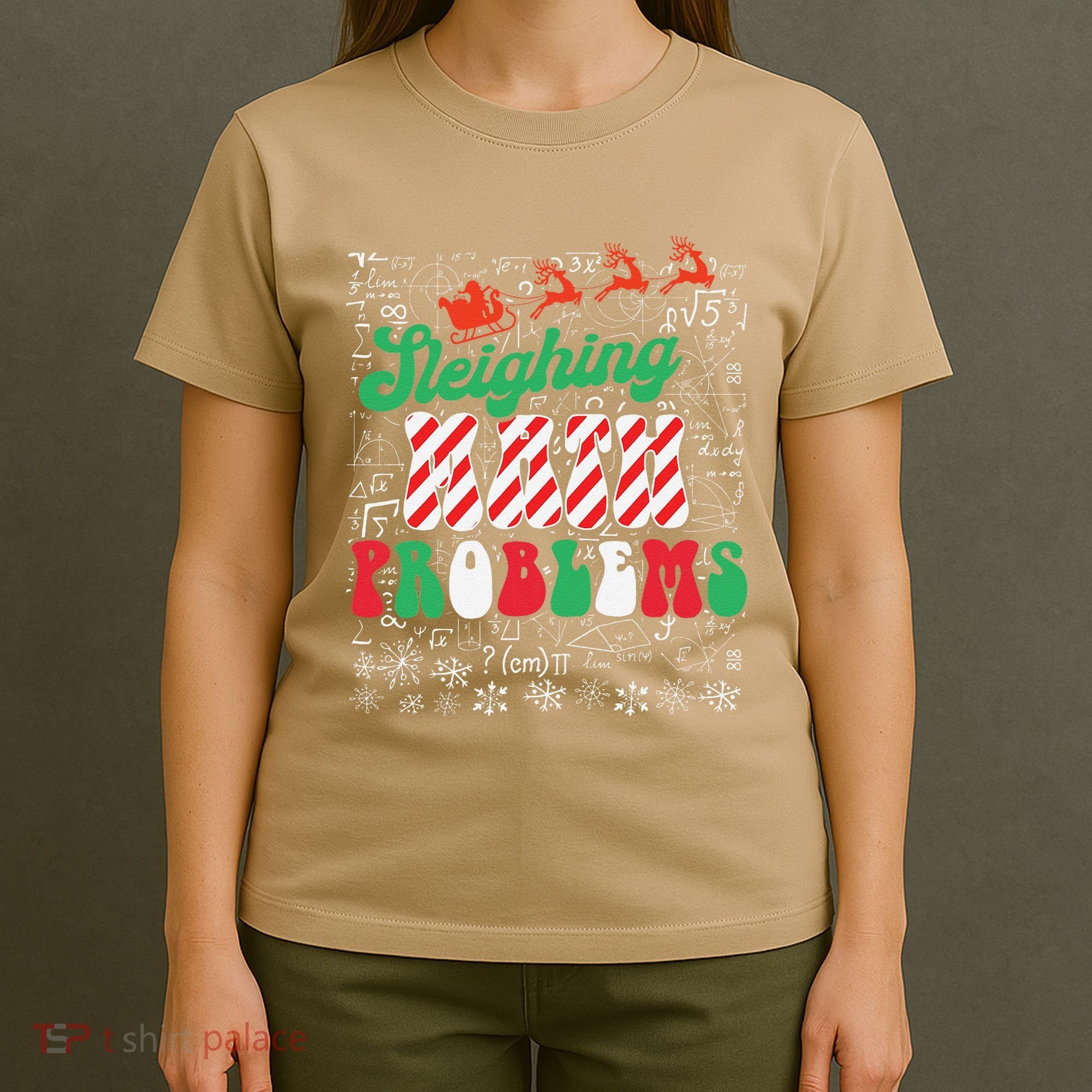 Chritmas Mathematics Teacher Student Sleighing Math Problems T-Shirt