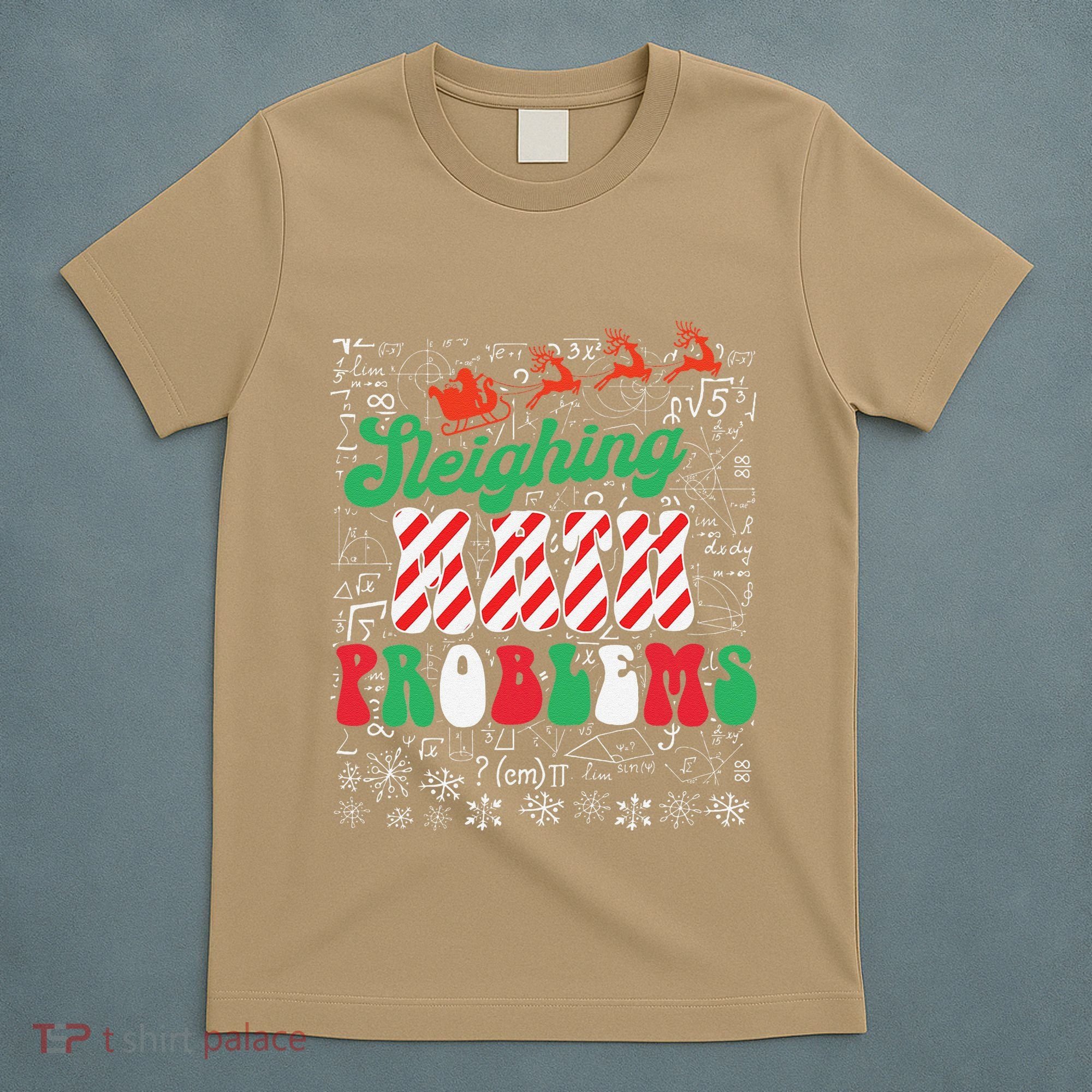 Chritmas Mathematics Teacher Student Sleighing Math Problems T-Shirt
