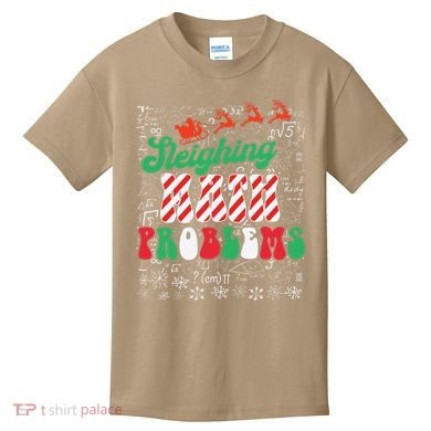 Chritmas Mathematics Teacher Student Sleighing Math Problems Kids T-Shirt