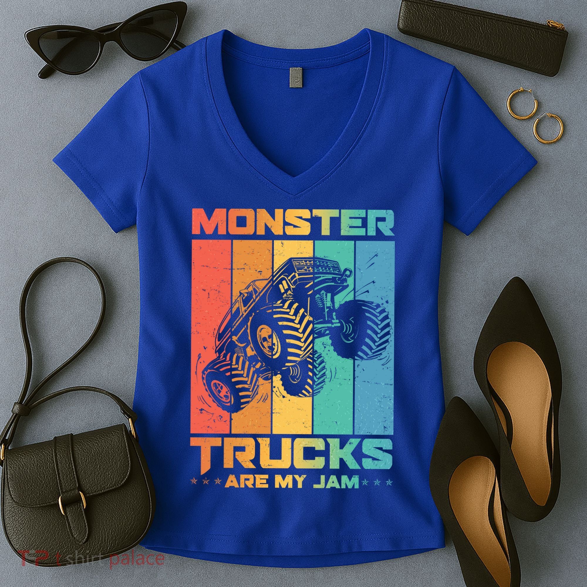 Cool Monster Trucks Are My Jam Women's V-Neck T-Shirt