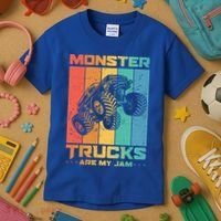 Cool Monster Trucks Are My Jam Kids T-Shirt thumb 3