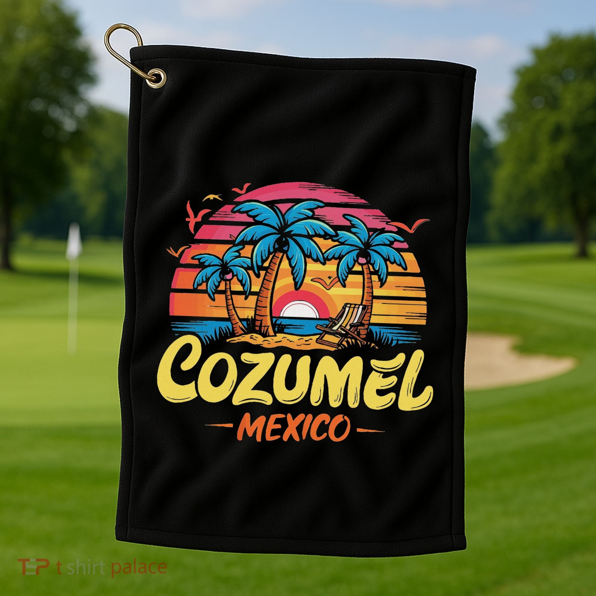 Cozumel Mexico Tropical Sunset Beach Souvenir Vacation Golf Towel