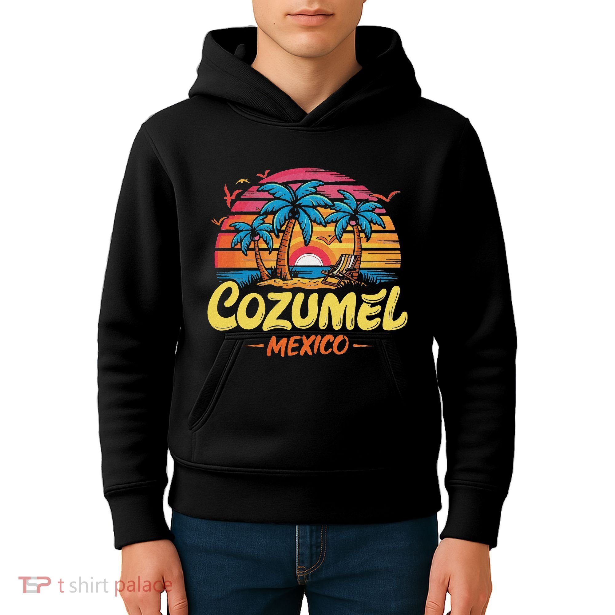 Cozumel Mexico Tropical Sunset Beach Souvenir Vacation Kids Hoodie