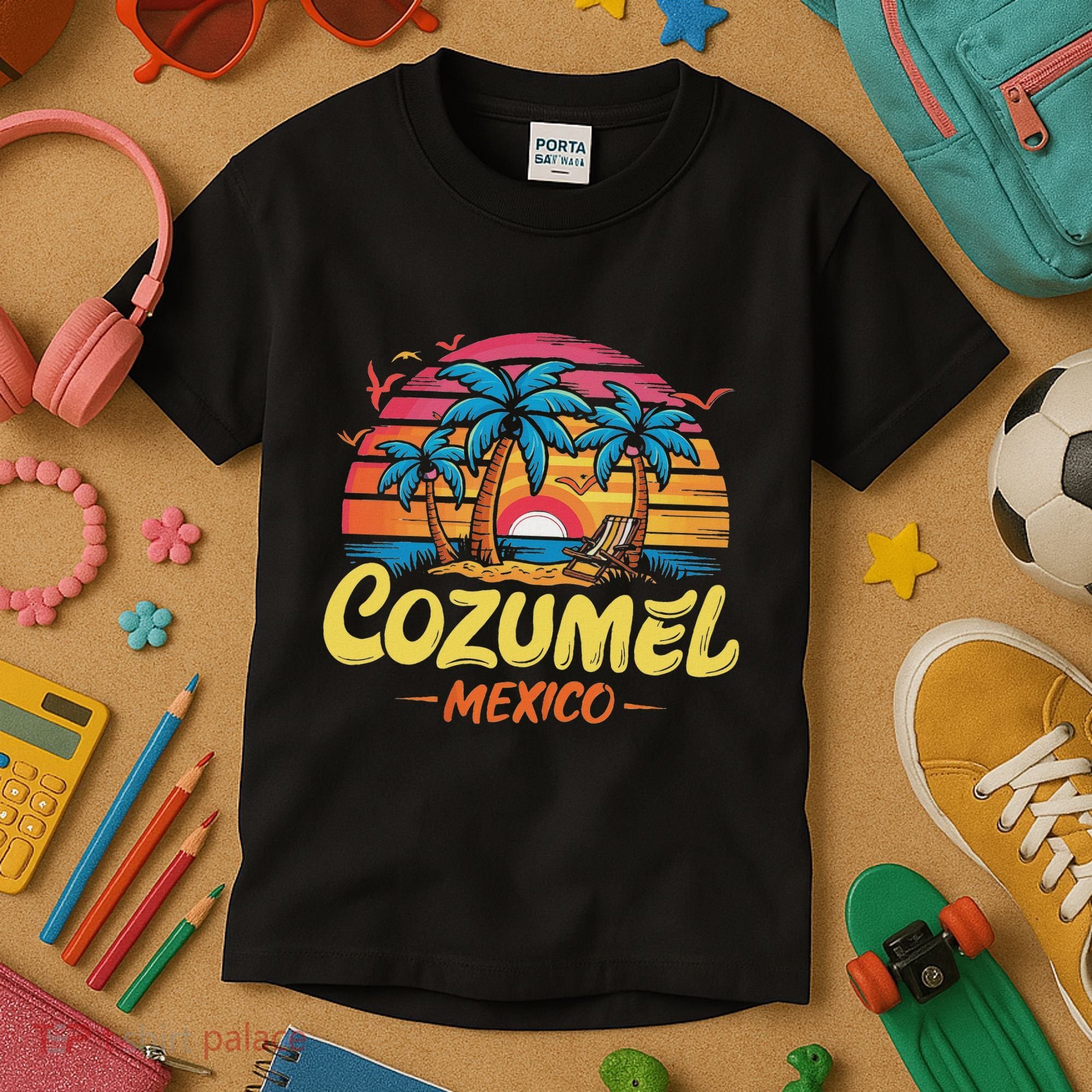 Cozumel Mexico Tropical Sunset Beach Souvenir Vacation Kids T-Shirt