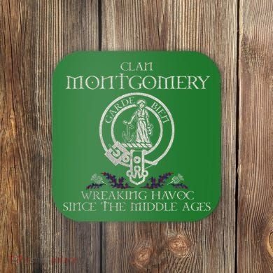 Clan Montgomery Tartan Crest Thistle Vintage Coaster