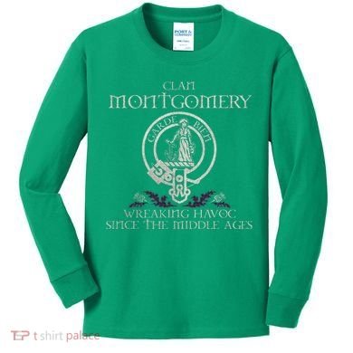 Clan Montgomery Tartan Crest Thistle Vintage Kids Long Sleeve Shirt