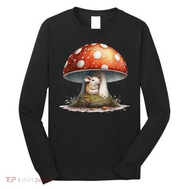 Cute Mouse Under A Mushroom In The Rain Long Sleeve Shirt