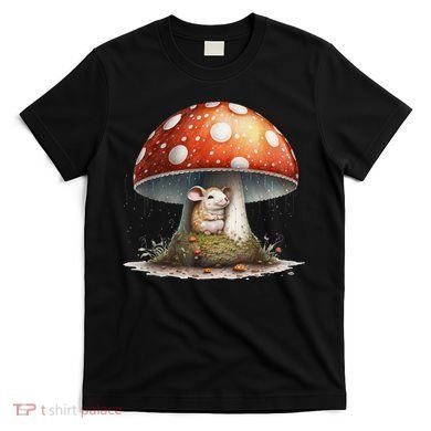 Cute Mouse Under A Mushroom In The Rain T-Shirt