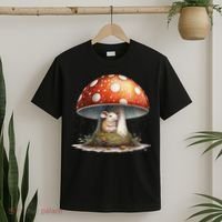 Cute Mouse Under A Mushroom In The Rain T-Shirt thumb 2