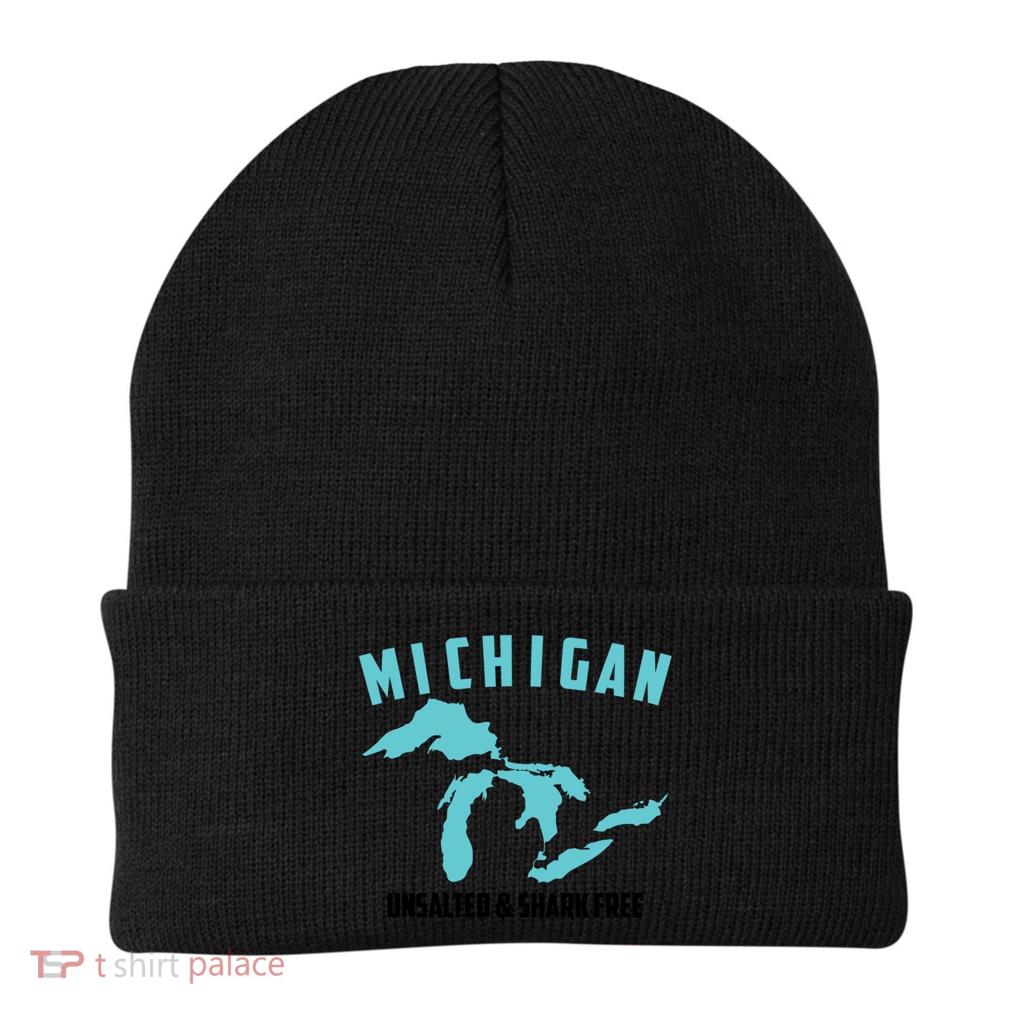 Cool Michigan Unsalted And Shark Free Funny Fisher Gift Beanie