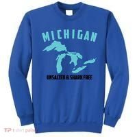 Cool Michigan Unsalted And Shark Free Funny Fisher Gift Sweatshirt thumb 0